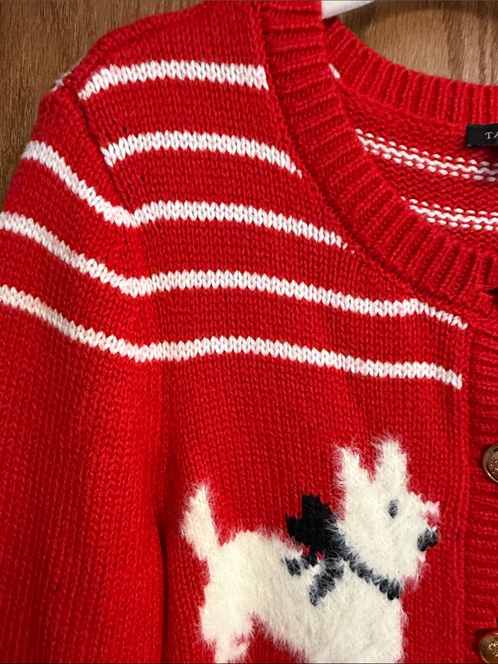 Talbots Red Holiday Dog-Pattern Cardigan Sweater - Picture 7 of 10